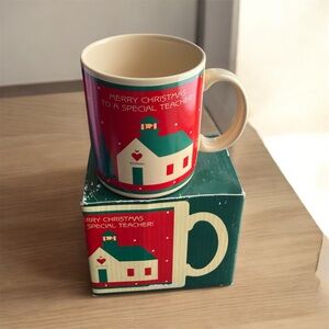 Vintage Hallmark Christmas Special Teacher Double Sided Mug 1986 Schoolhouse